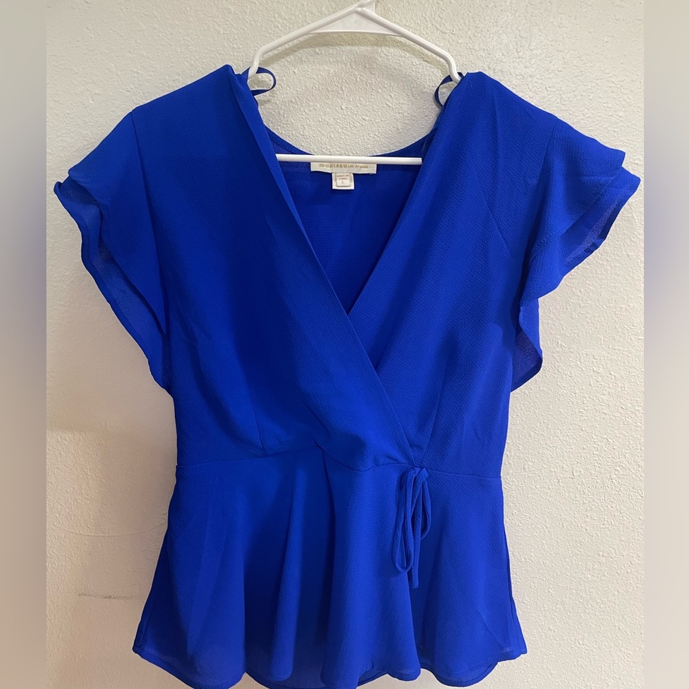 Royal blue wrap blouse